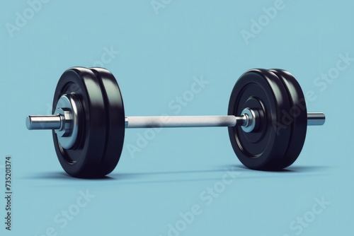 A pair of black dumbbells on a vibrant blue background. Perfect for fitness and exercise concepts photo