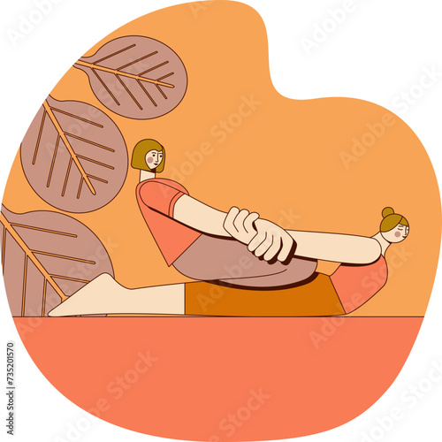 Thai massage treatment by professional therapist in spa. Traditional Asian stretching therapy. Design concept. Isolated flat vector illustration.