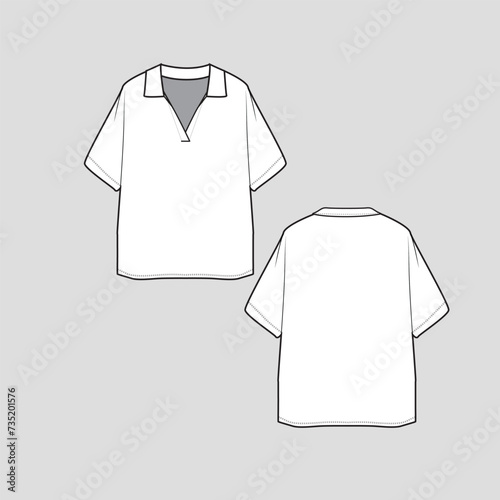 Collar Neck placket top Kimono Sleeve Fashion flat sketch cad