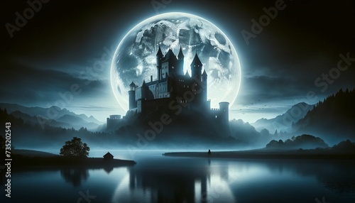 Silent Watcher- Moon Rising Behind Ancient Castle