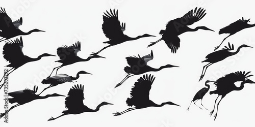 A flock of birds flying through the air. This image can be used to depict freedom, nature, or migration photo