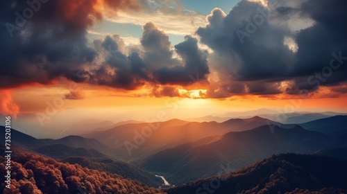 sunset view over the mountain ridge