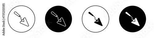 Trowel Icon Set. Bricklayer Cement Mason Vector Symbol in a Black Filled and Outlined Style. Masonry Craft Sign. photo