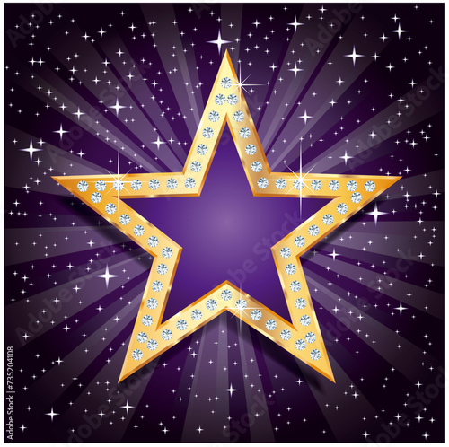 golden star with diamonds on purple starburst