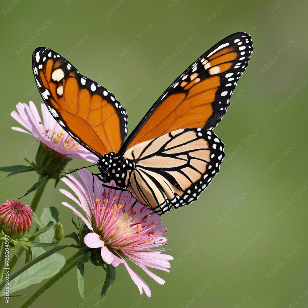 Elegant Monarch Butterfly in Flight on White Background