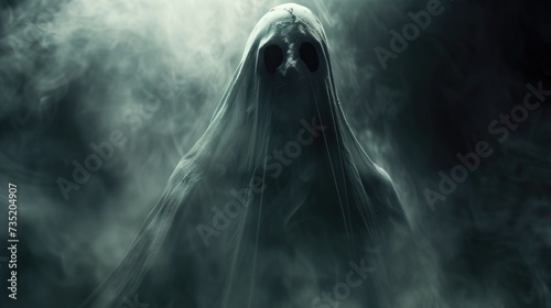 A ghostly looking person is captured in this black and white photo. This eerie image can add a haunting touch to any project or design