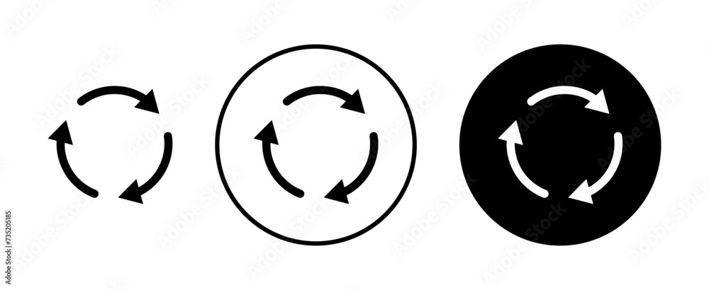 Recycle Line Icon Set. Reuse Waste Arrow Symbol in Black and Blue Color.