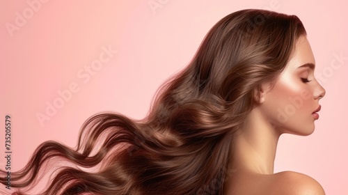 Woman with luxurious hair on a pink background