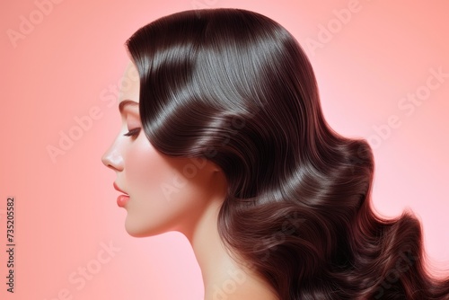 Woman with luxurious hair on a pink background