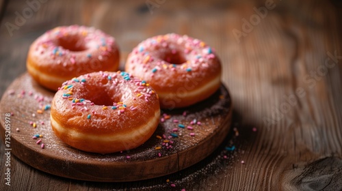 Homemade donuts with sugar on a wooden background, selective focus.