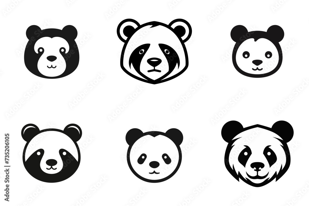 Fototapeta premium set of panda bear vector illustration isolated transparent background logo, cut out or cutout t-shirt design 