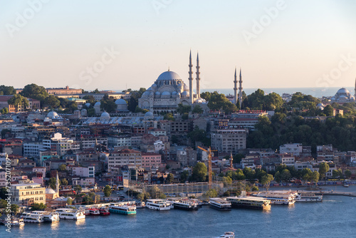 Istanbul skyline, Turkey. Awesome view of the Suleymaniye Mosque across the Golden Horn.