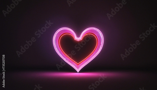 Neon Heart for Valentine's Day on Dark Background with Copy Space