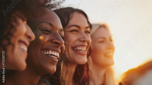 Beaming with joy and radiating love, a group of women embrace the sunshine as their genuine smiles light up the outdoor scene
