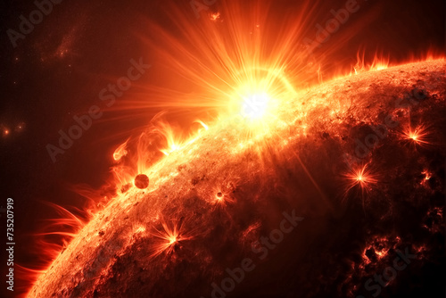 Close up of the sun  image showing several solar flares.