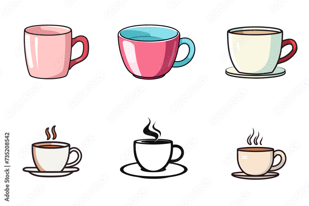 set of coffee cups  vector illustration isolated transparent background logo, cut out or cutout t-shirt design
