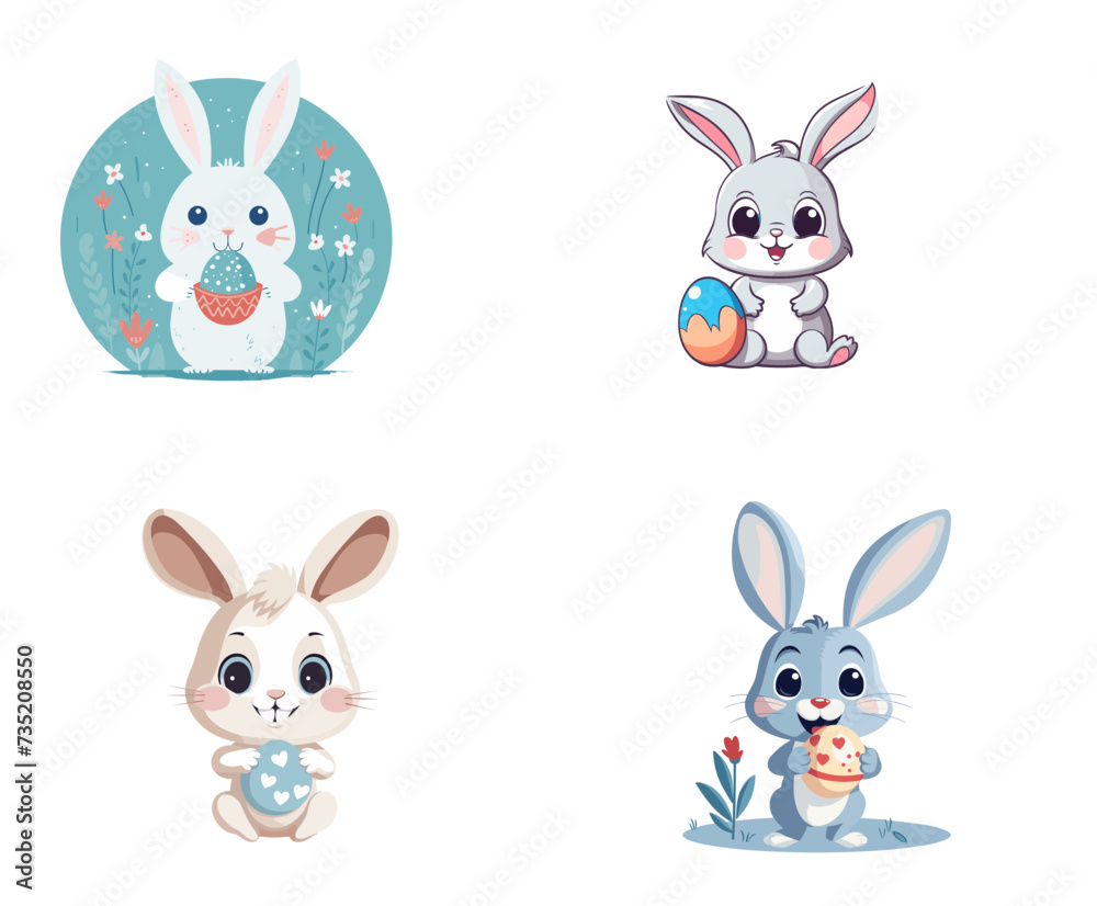 Fototapeta premium set of easter rabbits bunnies vector illustration isolated transparent background logo, cut out or cutout t-shirt design