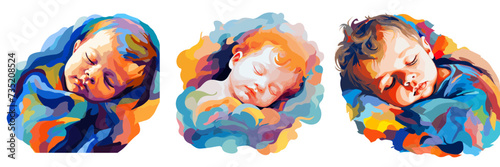set of baby sleeping  vector illustration isolated transparent background logo, cut out or cutout t-shirt design