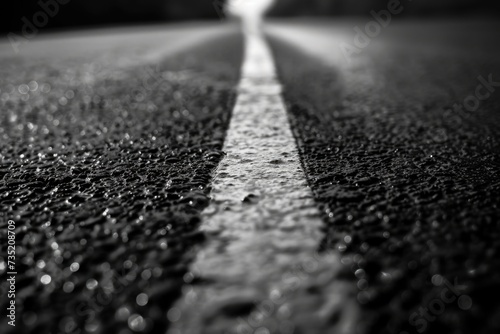 A black and white photo of a street at night. Suitable for urban themes and night photography projects