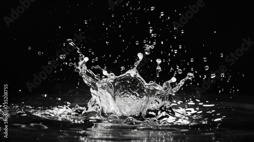 A captivating black and white photo capturing a splash of water. Ideal for various creative projects and designs photo