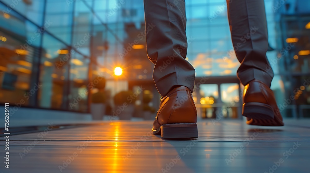 Fototapeta premium Athletes are starting to run on the road. Bright sunset, blurred background. .The idea of starting something new