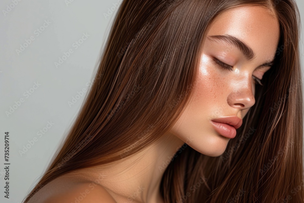 Woman with smooth straight hair and natural makeup Woman with smooth straight hair and natural makeup
