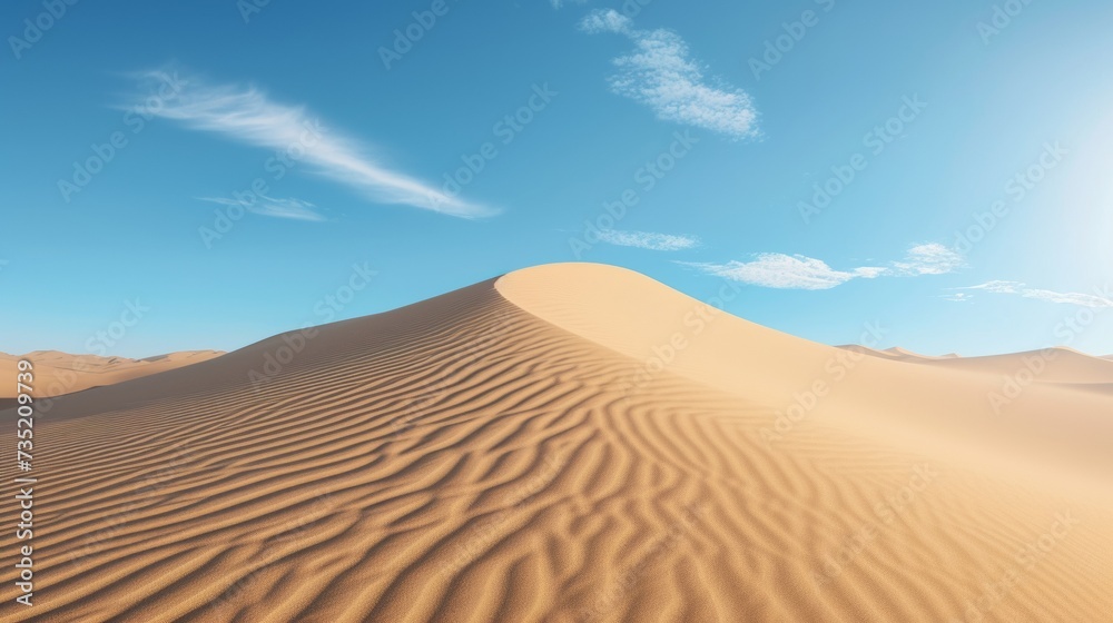 Naklejka premium Majestic Desert Dunes Under Clear Blue Skies: The Beauty of Arid Landscapes