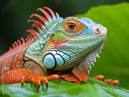 Iguana Peeking Over Green Background