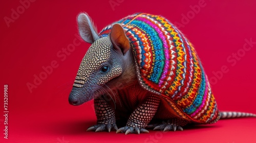 Vibrant Armadillo on Red Background
