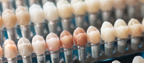 Close-up of a Row of Dental Implants in a Modern Dentistry Clinic - Oral Health and Tooth Restoration Concept photo