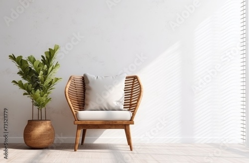open shutters and wicker chair in the corner of a room