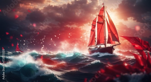 Sailing boat on turbulent sea
