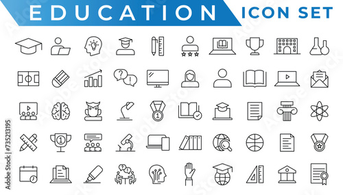 Education and Learning web icons in line style. School, university, textbook, learning. Vector illustration