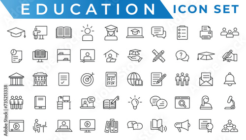 Education and Learning web icons in line style. School, university, textbook, learning. Vector illustration