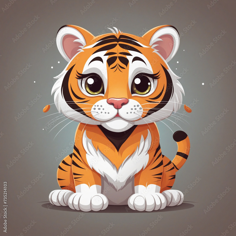 Flat design of adorable tiger cartoon vector icon illustration isolated on white background premium quality wildlife symbol concept. Flat design of adorable tiger cartoon vector icon illustration isolated on white background premium quality wildlife symbol concept.