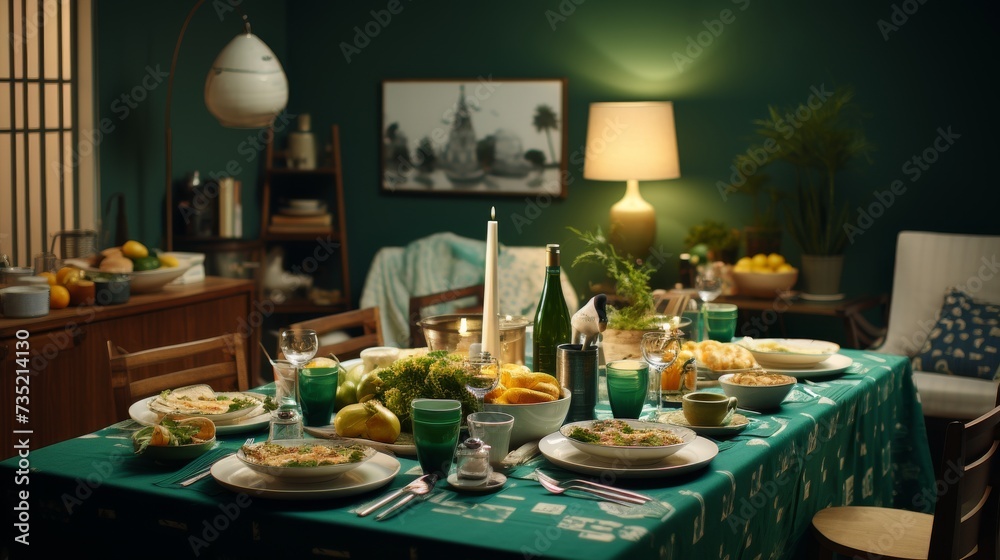 Table With Plates of Food