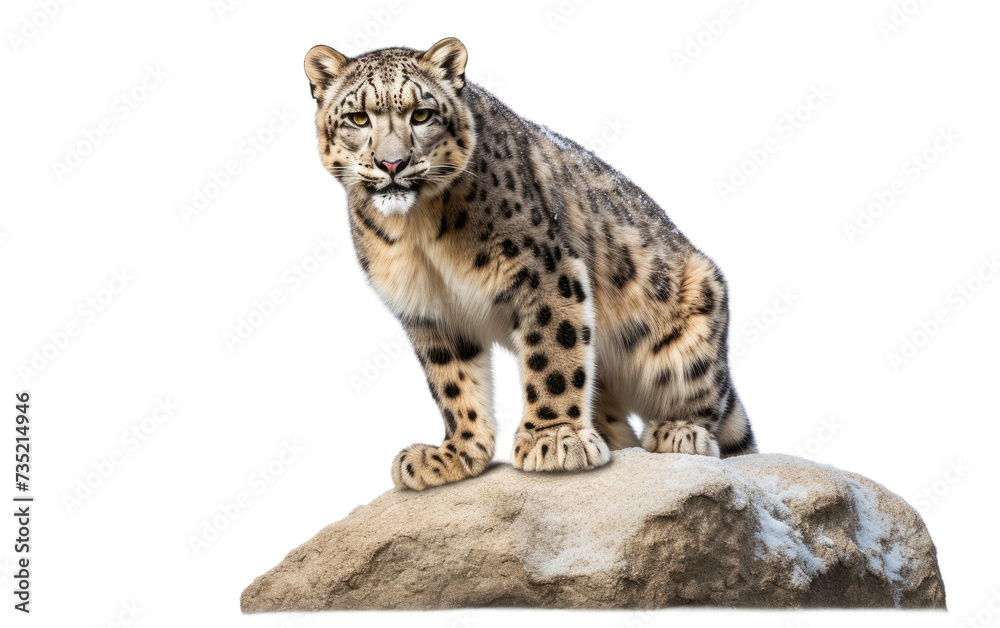 Snow Leopard Perched on a Stone isolated on transparent Background Snow Leopard Perched on a Stone isolated on transparent Background