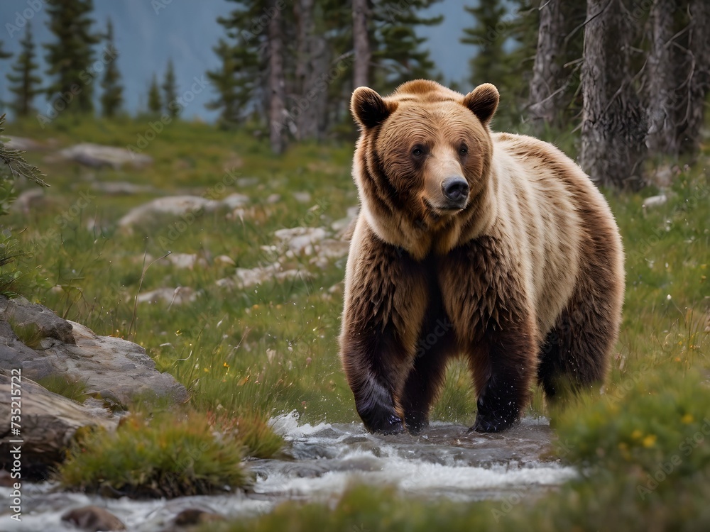 Obraz premium This image captures the untouched beauty and tranquility of the wild where bears roam in their natural habitat. It showcases the majestic creatures in all their glory