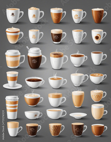 Collection of coffee cup illustrations on a white background