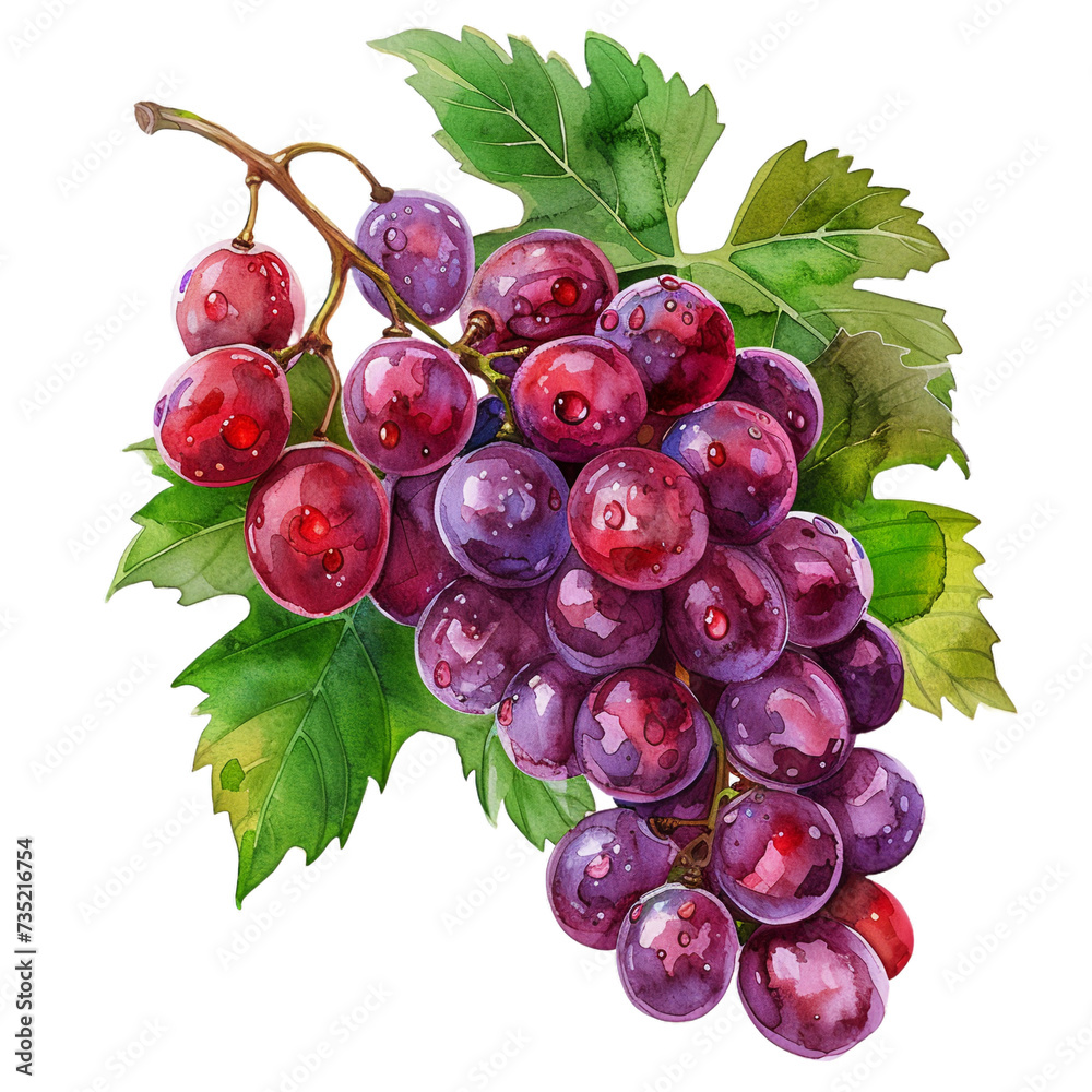 Fototapeta premium Watercolor Bunch of red Grapes on transparent background