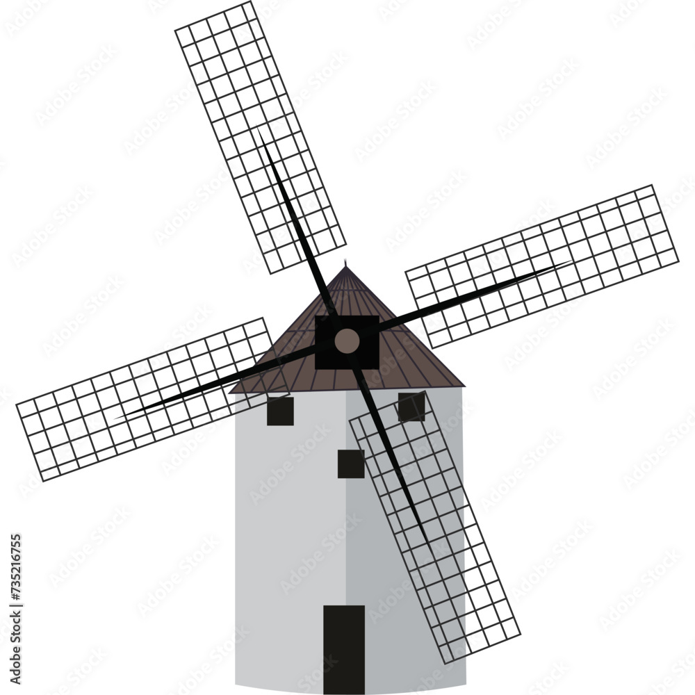 Vintage retro mill village building vector icon isolated on white