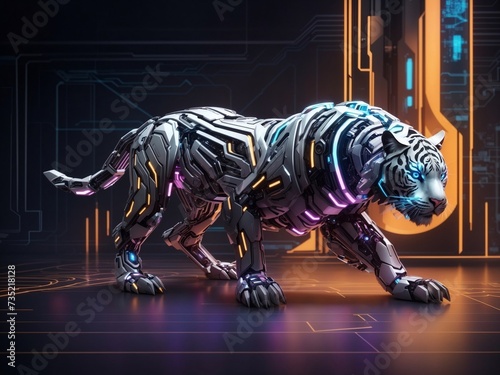 "Futuristic Tiger Blend: Cybernetic Elegance in Pencil Art, Neon-Lit Stripes, and Circuit Patterns Merge with Majestic Tiger Form, Nature and Technology Collide in a Visually Stunning and Thought-Prov © Chathura