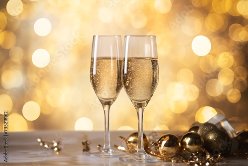 two glasses of champagne with gold glitter