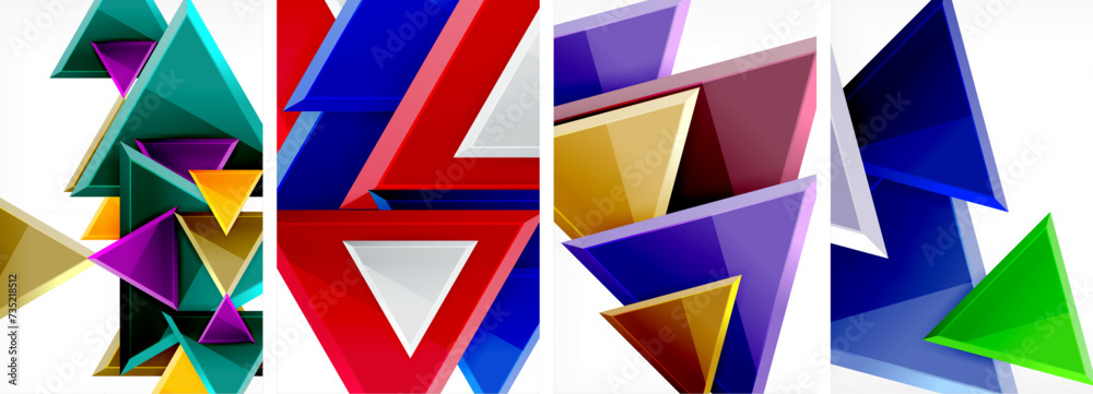 Glossy triangles geometric poster set for wallpaper, business card, cover, poster, banner, brochure, header, website