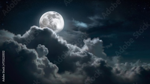 Moon and stars visible through a thin veil of clouds. Night sky background