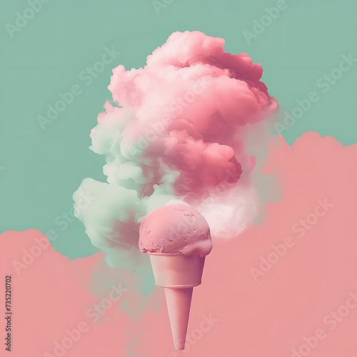 a pink cloud with an ice cream cone and an ice cream 