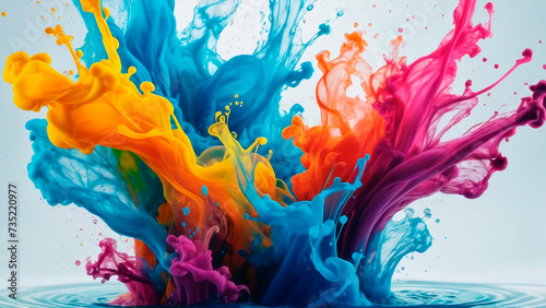 Abstract colorful background, different vibrant colors flowing water, random wavy splashes. 