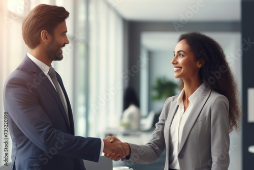 Women shaking hands with partner in business. Promoting collaboration and trust in the corporate setting, strengthening professional bonds for successful ventures