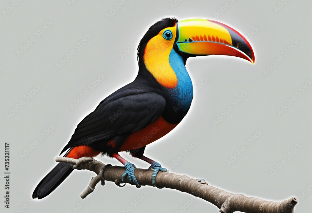 Obraz premium Toucan on a white backdrop - Artificial Intelligence art