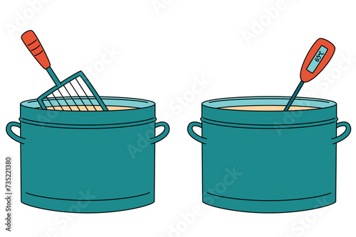 Coagulation cheese pans for making homemade cheese. Cartoon of vector illustration